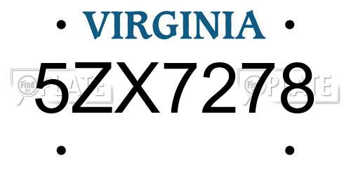 5ZX7278 Virginia License Plate