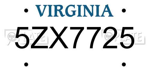 5ZX7725 Virginia License Plate