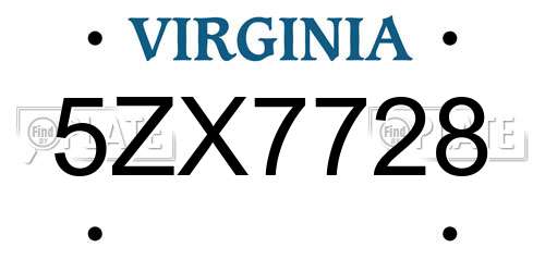 5ZX7728 Virginia License Plate