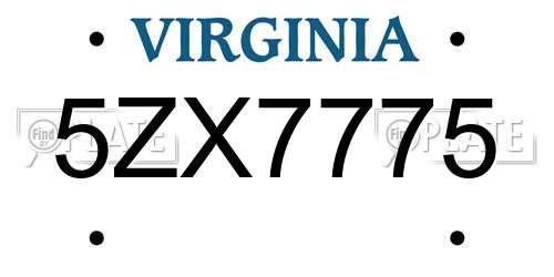 5ZX7775 Virginia License Plate