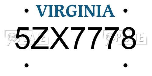5ZX7778 Virginia License Plate