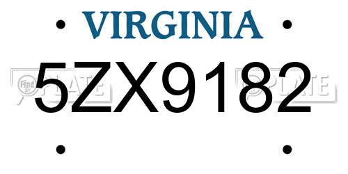 5ZX9182 Virginia License Plate