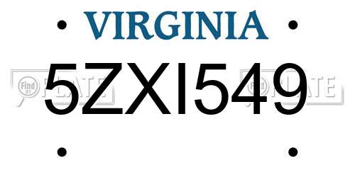 5ZXI549 Virginia License Plate