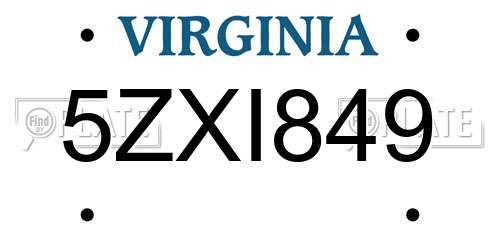 5ZXI849 Virginia License Plate