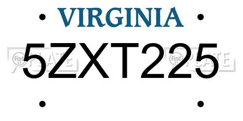 5ZXT225 Virginia License Plate