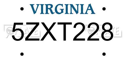 5ZXT228 Virginia License Plate