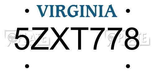 5ZXT778 Virginia License Plate