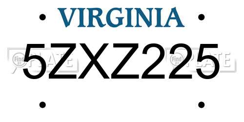 5ZXZ225 Virginia License Plate