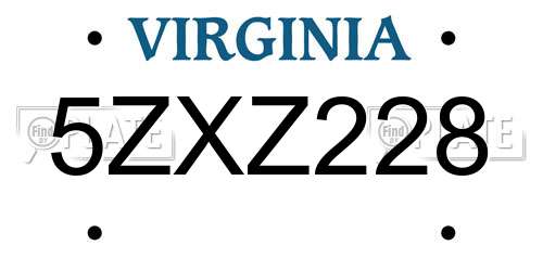 5ZXZ228 Virginia License Plate