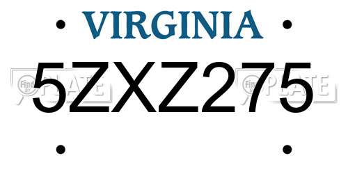 5ZXZ275 Virginia License Plate