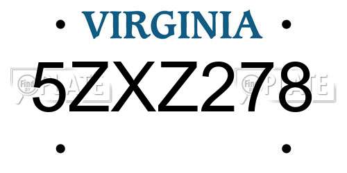 5ZXZ278 Virginia License Plate