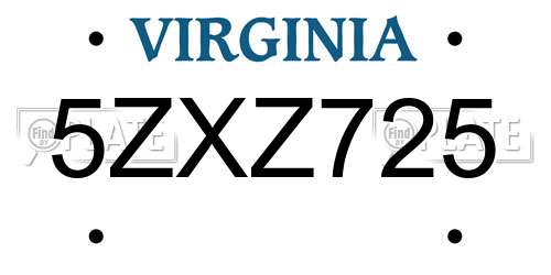 5ZXZ725 Virginia License Plate