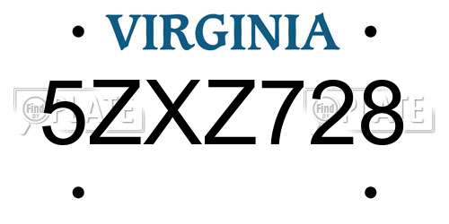 5ZXZ728 Virginia License Plate