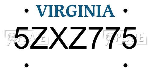 5ZXZ775 Virginia License Plate