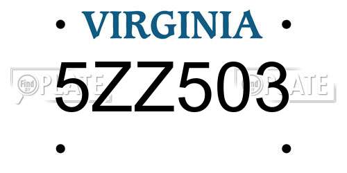 5ZZ503 Virginia License Plate