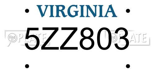 5ZZ803 Virginia License Plate