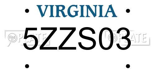 5ZZS03 Virginia License Plate