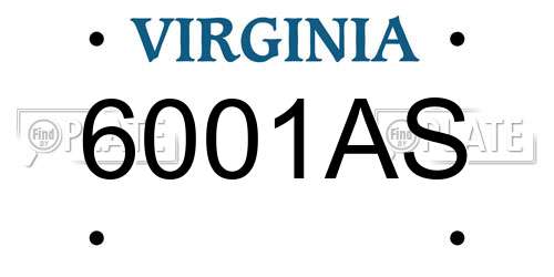 6001AS Virginia License Plate