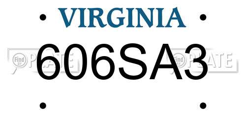 606SA3 Virginia License Plate