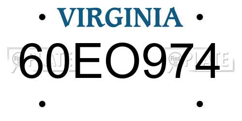 60EO974 Virginia License Plate