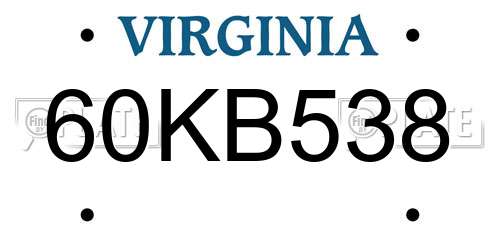 60KB538 Virginia License Plate