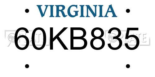 60KB835 Virginia License Plate