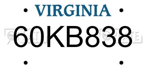 60KB838 Virginia License Plate