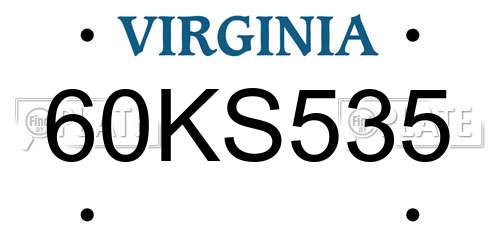60KS535 Virginia License Plate