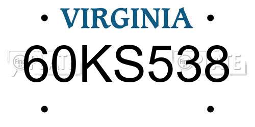 60KS538 Virginia License Plate