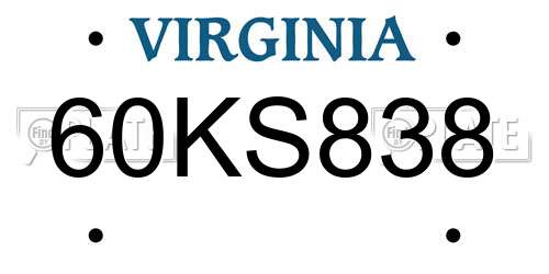 60KS838 Virginia License Plate