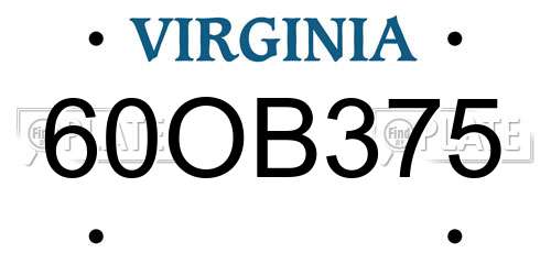 60OB375 Virginia License Plate