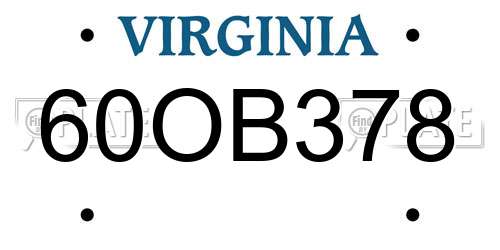 60OB378 Virginia License Plate