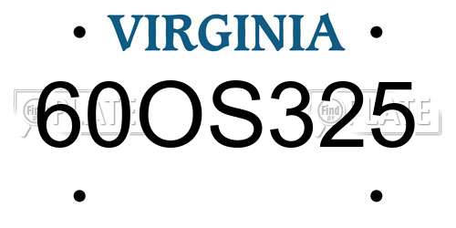 60OS325 Virginia License Plate