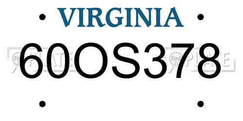 60OS378 Virginia License Plate