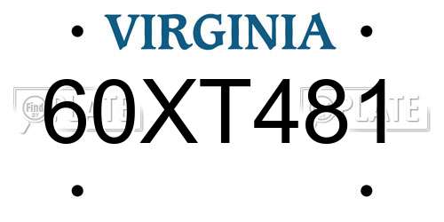 60XT481 Virginia License Plate