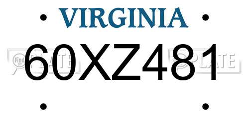 60XZ481 Virginia License Plate