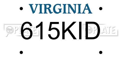615KID Virginia License Plate