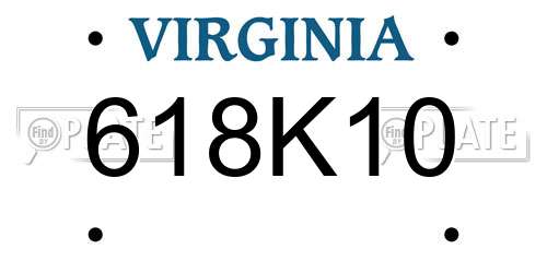618K10 Virginia License Plate