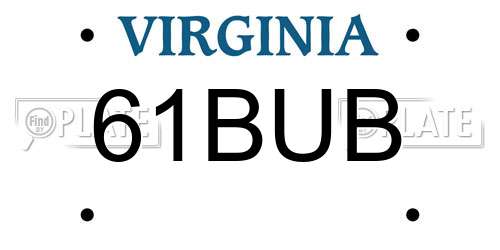 61BUB Virginia License Plate