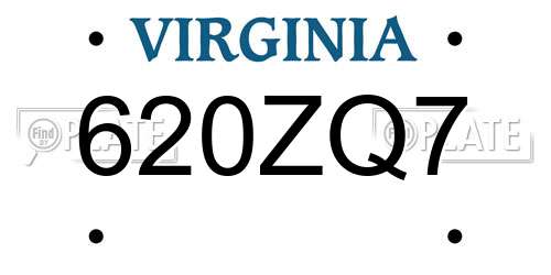 620ZQ7 Virginia License Plate