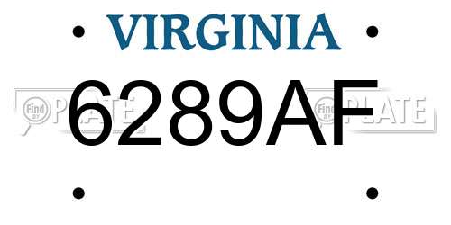 6289AF Virginia License Plate