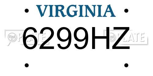 6299HZ Virginia License Plate