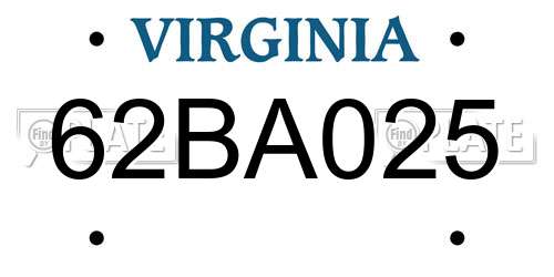 62BA025 Virginia License Plate