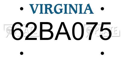 62BA075 Virginia License Plate