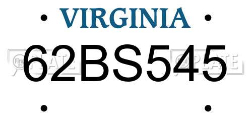 62BS545 Virginia License Plate