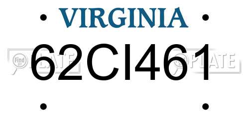 62CI461 Virginia License Plate