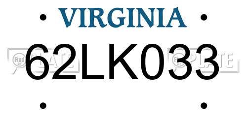 62LK033 Virginia License Plate
