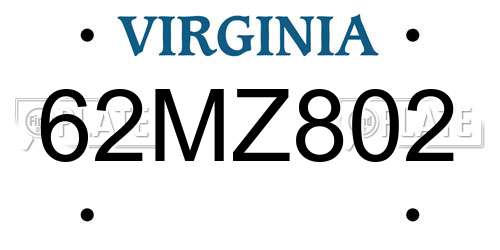 62MZ802 Virginia License Plate