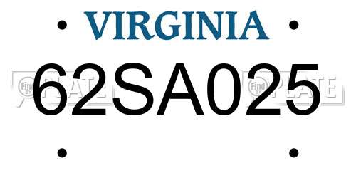 62SA025 Virginia License Plate