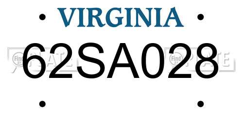 62SA028 Virginia License Plate